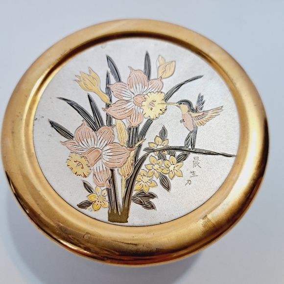 The Art of Chokin Japanese Gold Trim Porcelain Hummingbird Vanity‎ Trinket Box - Picture 1 of 5